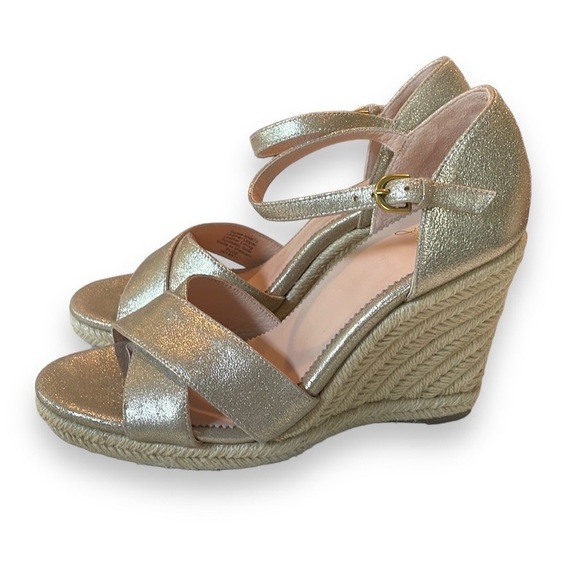 J. Crew Metallic Champagne Espadrille Wedge Sandals - Picture 1 of 10